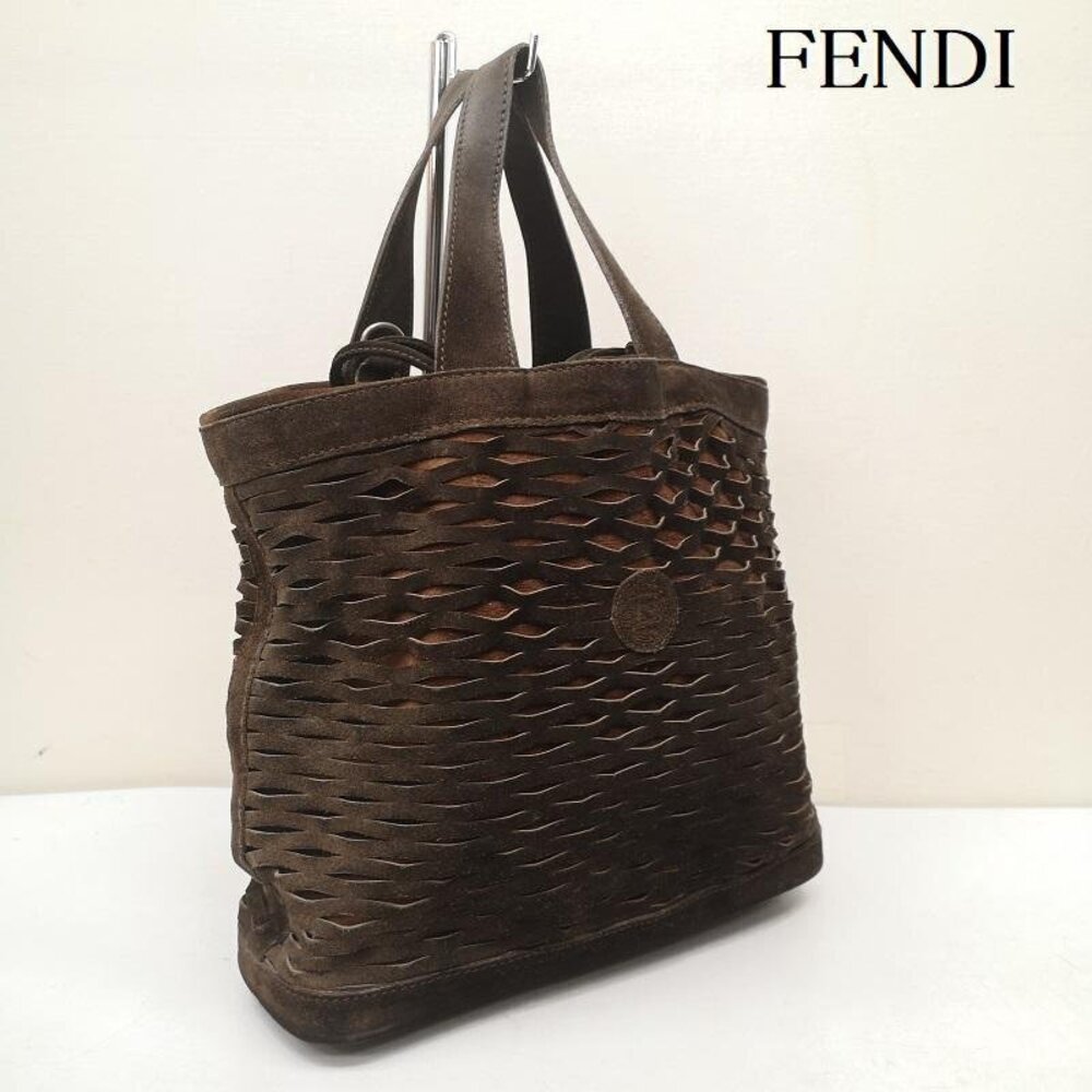 Fendi Suede Leather Handbag Tote Bag Woven Pouch
